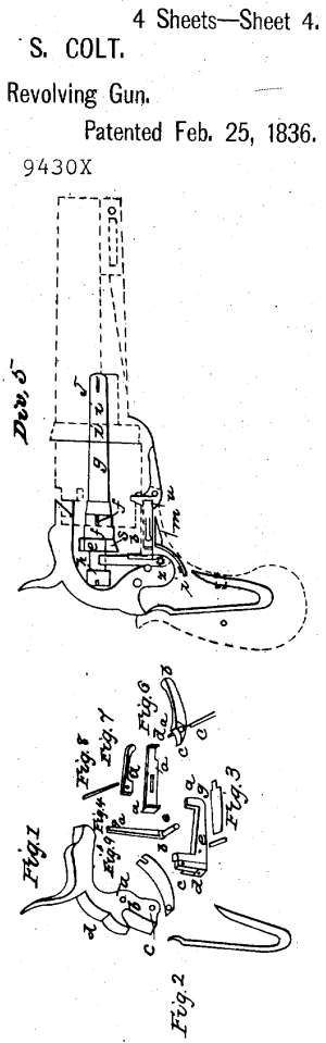 The main parts drawing from Samuel Colt's first U.S. revolver patent