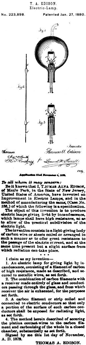 Thomas Edison's famous light bulb patent